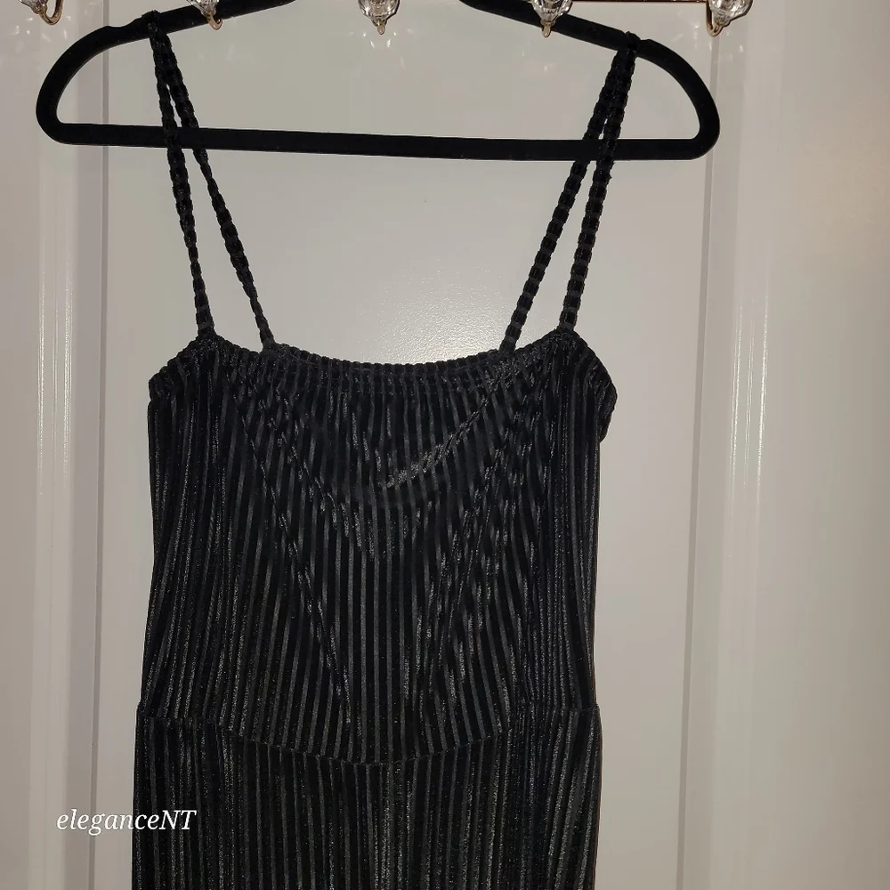 Pretty Little Thing Black Striped Textered Jumpsuit Sz: 14 - Picture 8 of 10